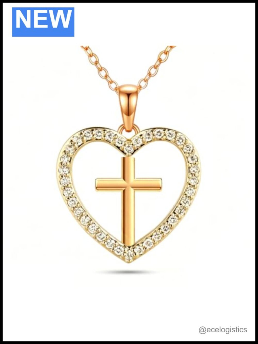 18K Gold Heart Cross Necklace Minimalist Pendant Faith Christian